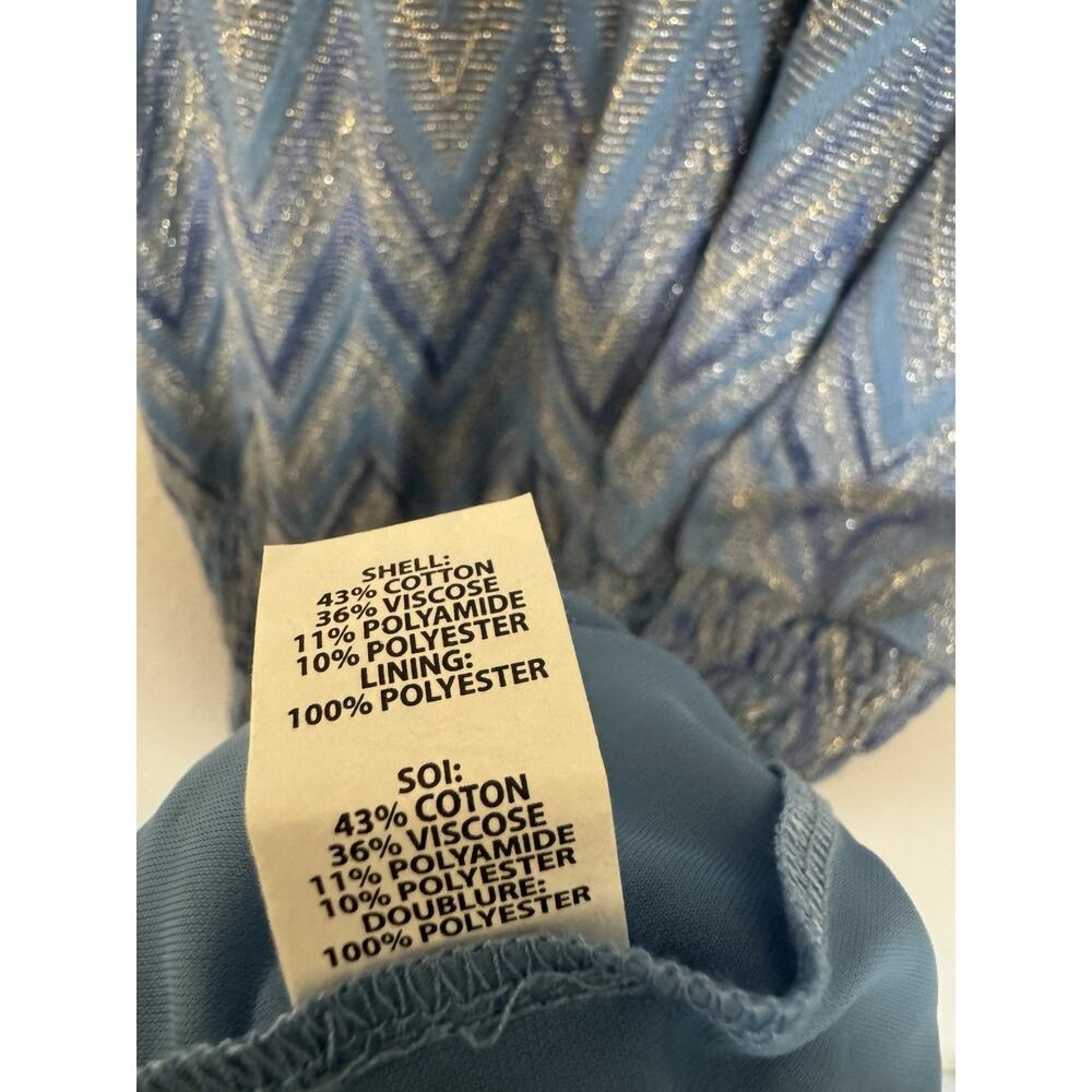 Ramy Brook Blue Chevron Shift Mini Dress Halter Neck Lined Smocked Zip size XL - Picture 4 of 6